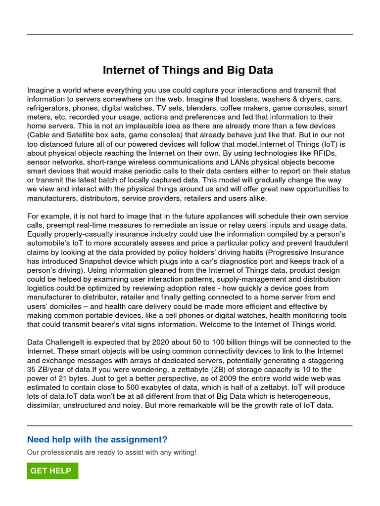 Internet of Things and Big Data: Need Help With The Assignment? | PDF ...