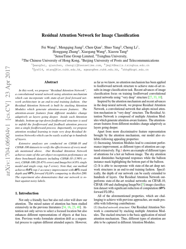 Residual Attention Network for Image Classification | PDF | Artificial ...