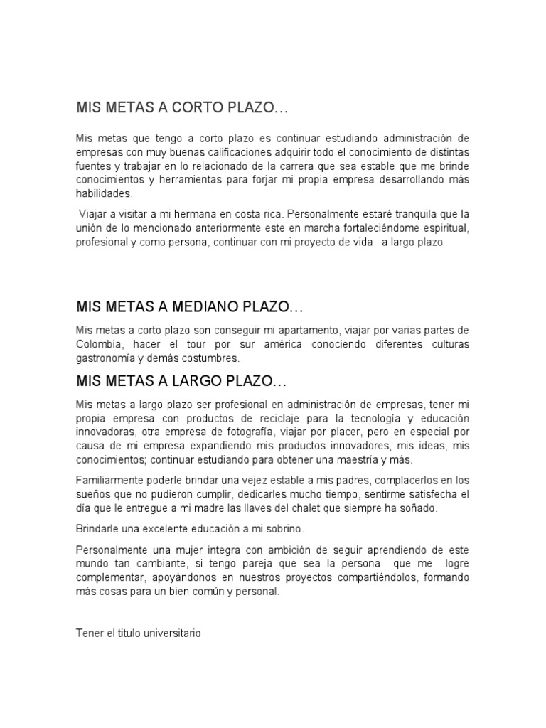 Mis Metas A Corto Plazo | PDF