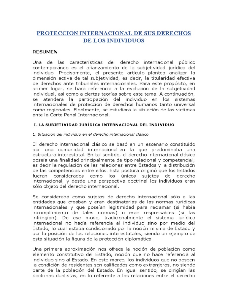 Proteccion Internacional de Sus Derechos de Los Individuos | PDF ...