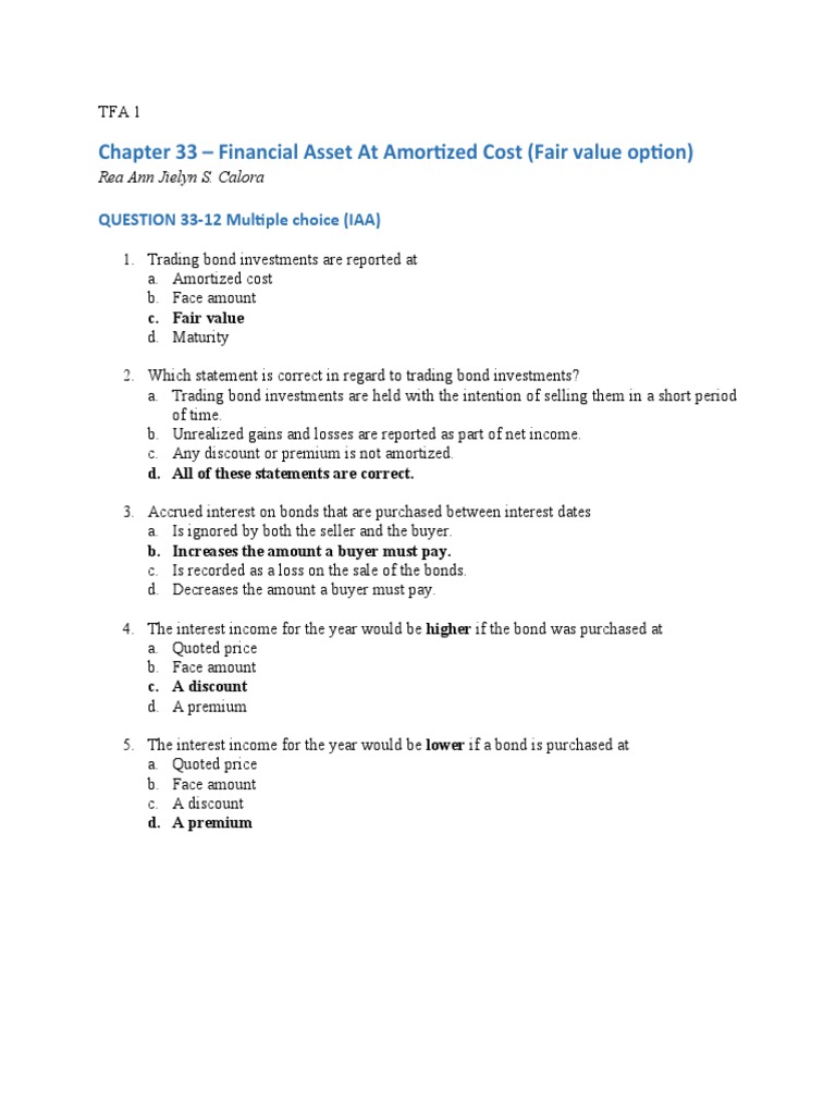 Chapter 33 - Financial Asset at Amortized Cost (Fair Value Option) | PDF