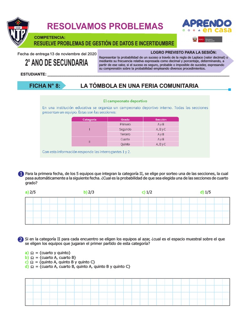 Ficha de Probabilidad para Secundaria | PDF | Probabilidad ...