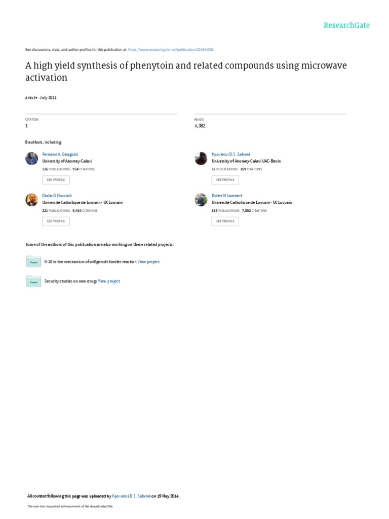 A High Yield Synthesis Of Phenytoin And Related Co Precipitation Chemistry Thin Layer Chromatography