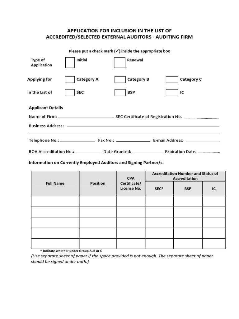 External Auditor Accreditation Application | PDF | Certified Public ...