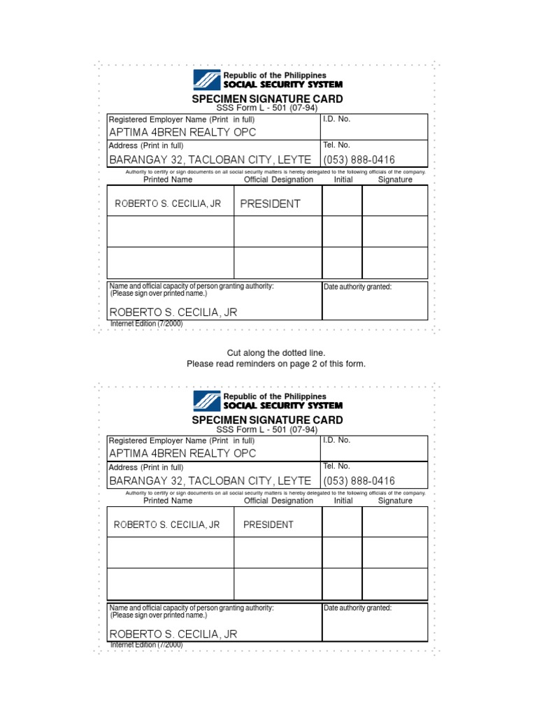 SSS Form (Specimen Signature Card) | PDF