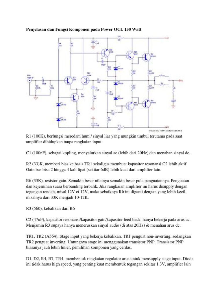 Penjelasan Dan Fungsi Komponen Pada Power OCL 150 Watt PDF