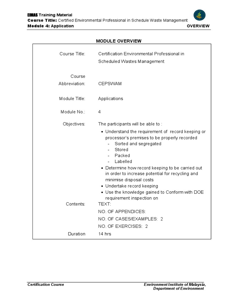 CEPSWAM Training Module Overview | PDF | Waste Management | Waste
