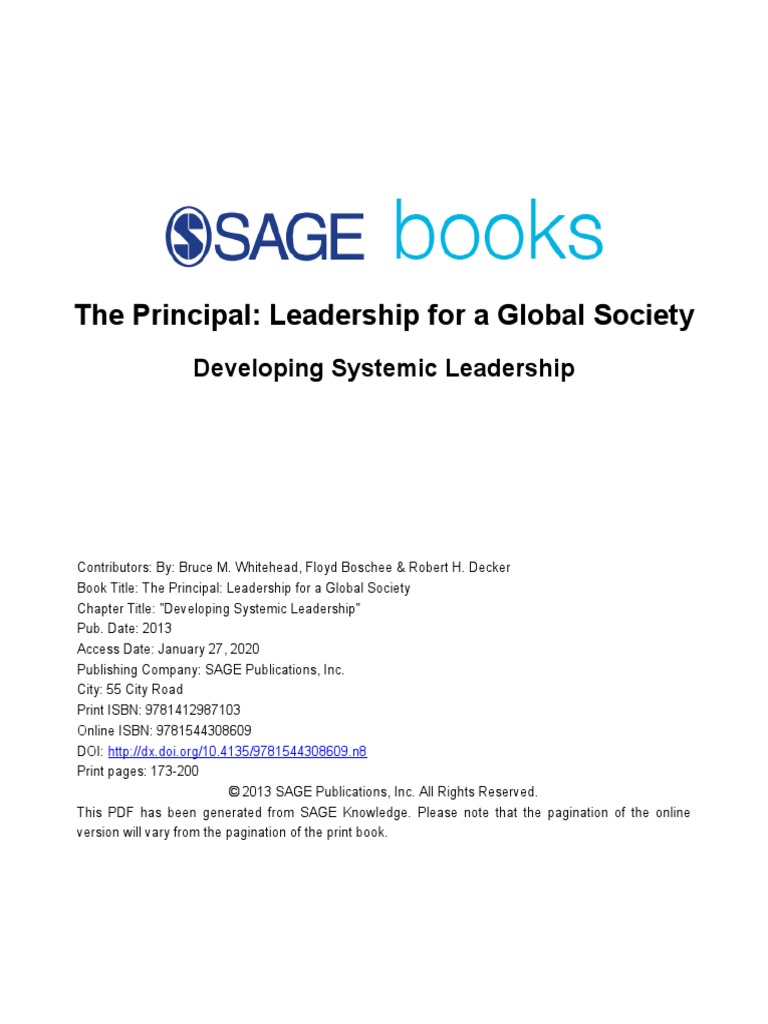 The Principal: Leadership For A Global Society | PDF | Teachers | System