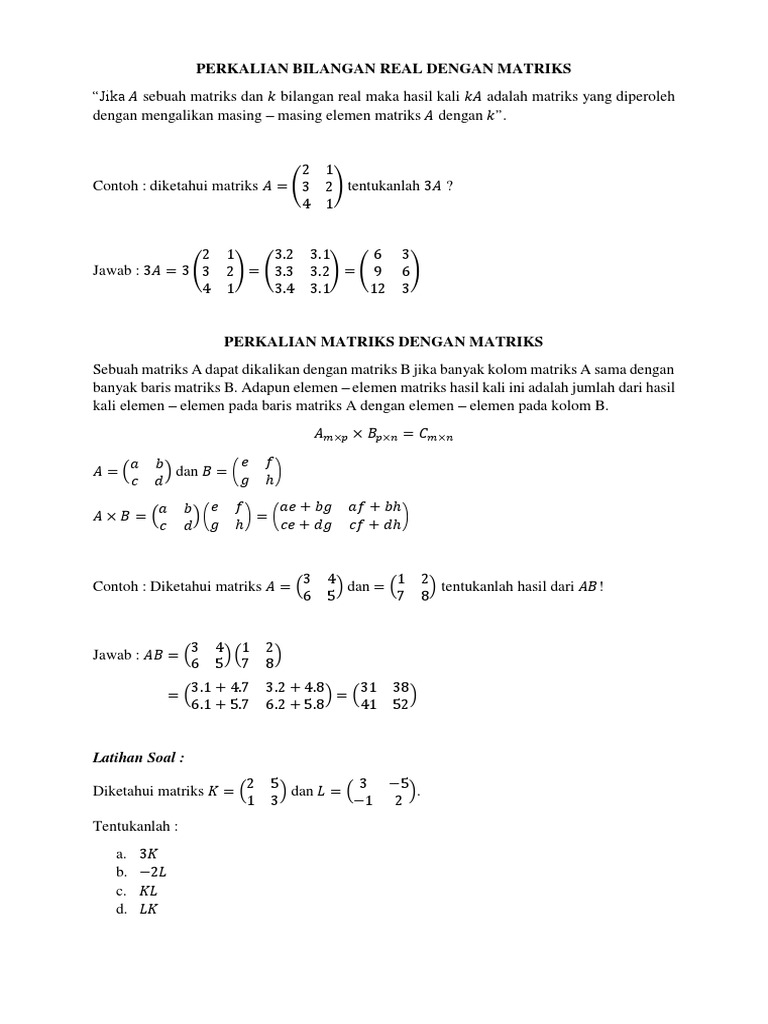 Materi Perkalian Matriks Dan LK 3 | PDF | Metode & Bahan Ajar