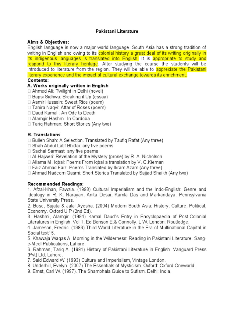 Overview of Pakistani Literature in English | PDF