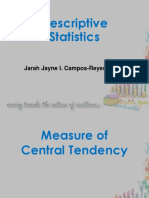 Descriptive Statistics: Jarah Jayne I. Campos-Reyes, Maed