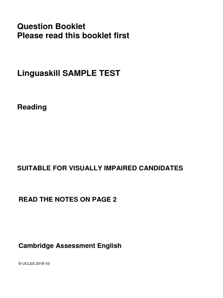 Linguaskill - Question Booklet - Modified Large Print Version | PDF ...