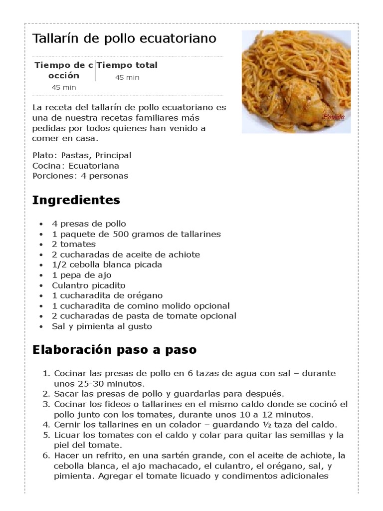 Tallarin De Pollo Ecuatoriano Pdf
