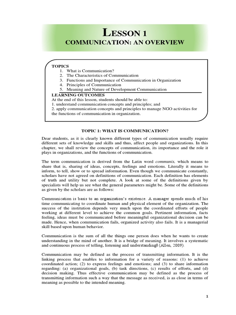 Esson 1: Communication: An Overview | PDF | Communication | Persuasion