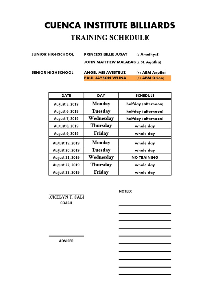 Cuenca Institute Billiards Schedule | PDF