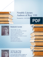 Notable Literary Authors of Reg. VIII: Presented By: JAN PATRICK LORENZO