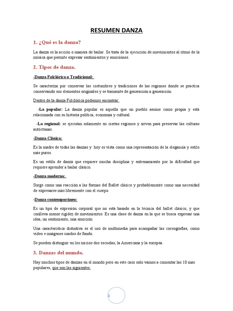 Un recorrido por los fundamentos y tipos de danza | PDF | Bailes | Las ...