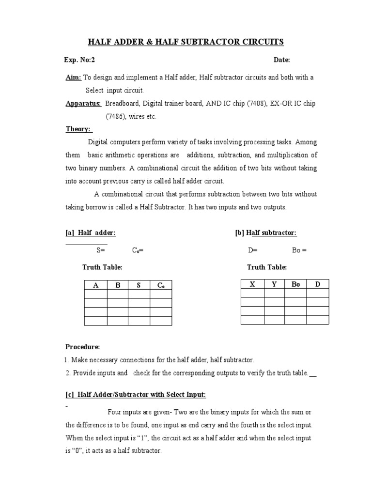 2 - Half Adder - Half Subtractor | PDF