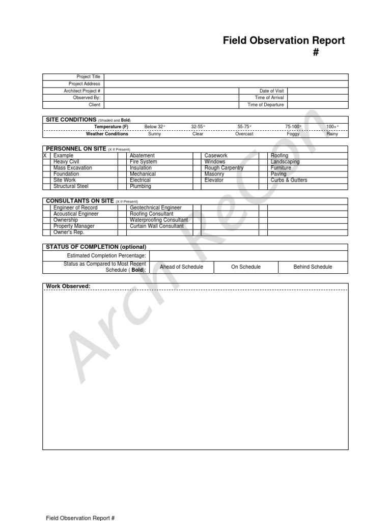 Field Observation Report Template  PDF  Real Estate Law Throughout Field Report Template