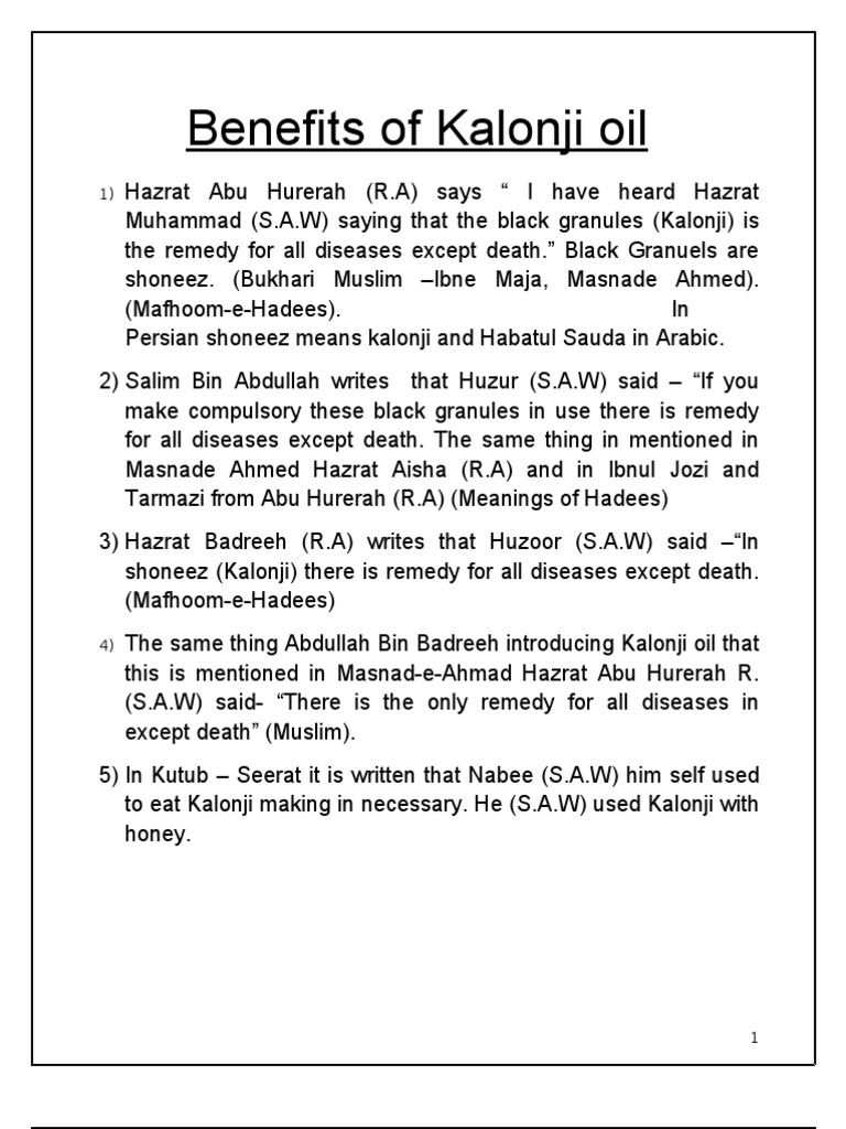 Benefits of Kalonji Oil PDF Drink Nausea