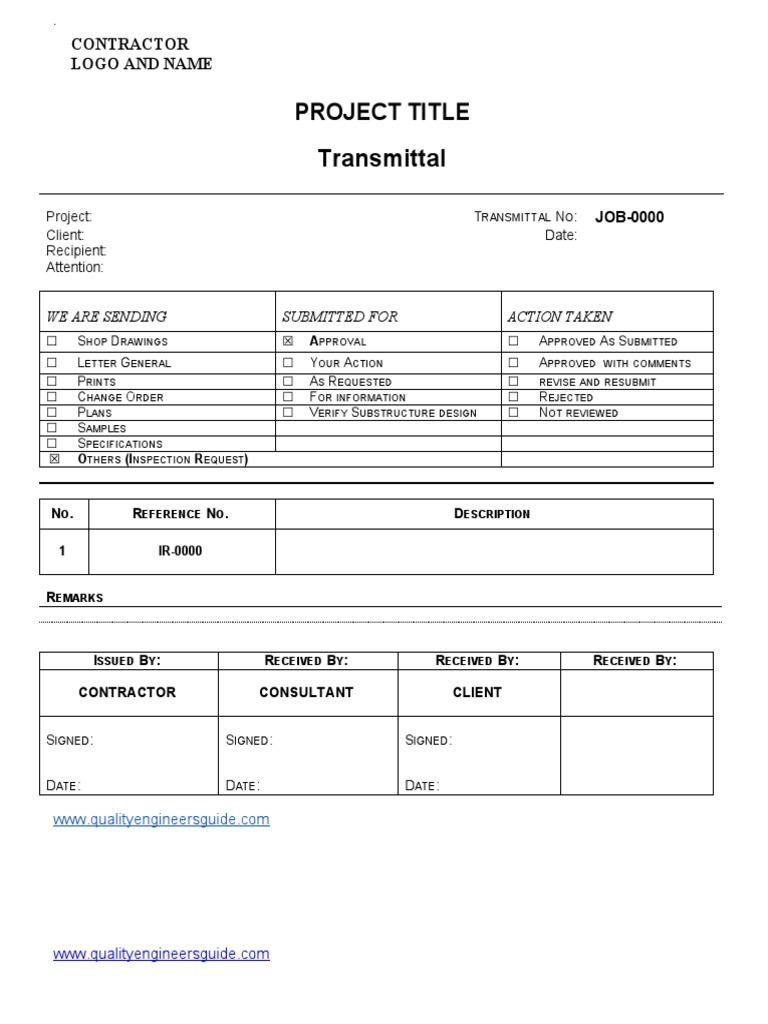 Construction Document Transmittal Form | PDF | Business | Finance ...