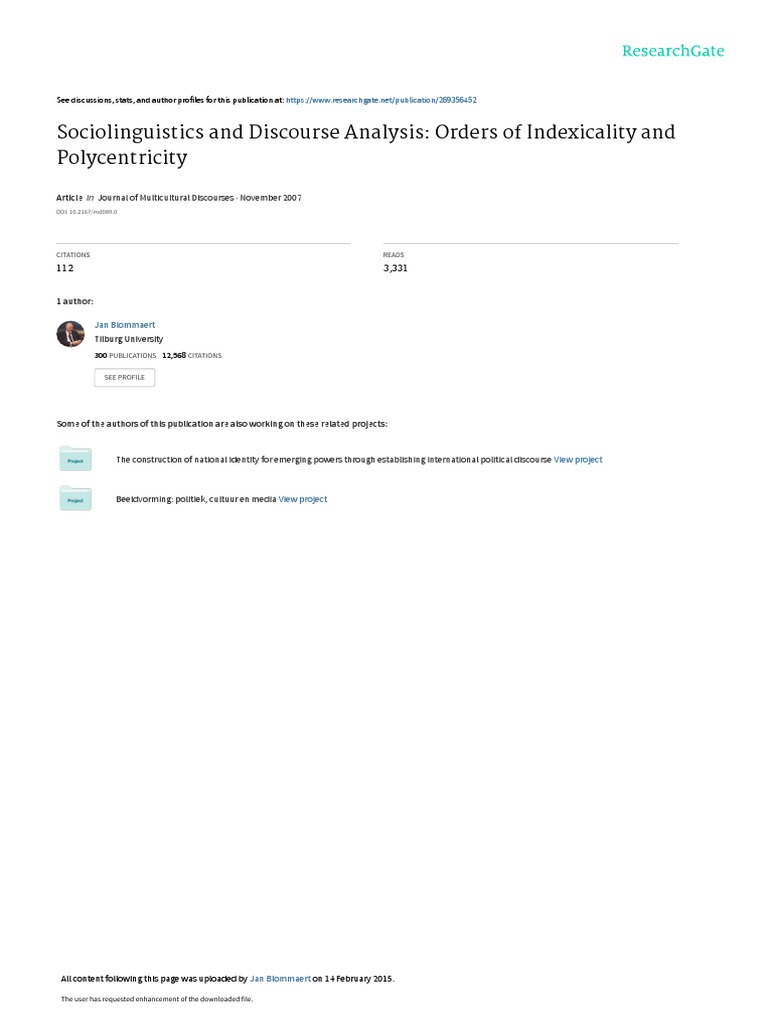 Orders of Indexicality in Discourse Analysis | PDF | English Language ...