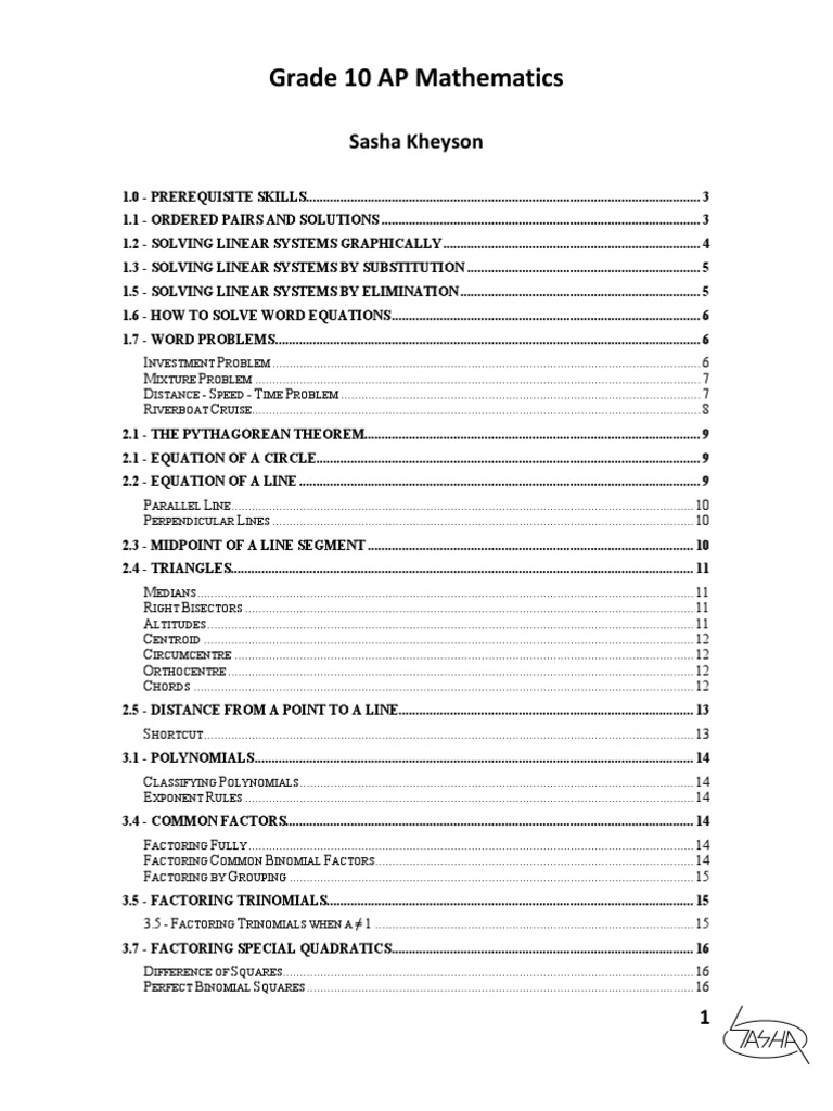 Grade 10 AP Mathematics Fraction (Mathematics) System Of Linear
