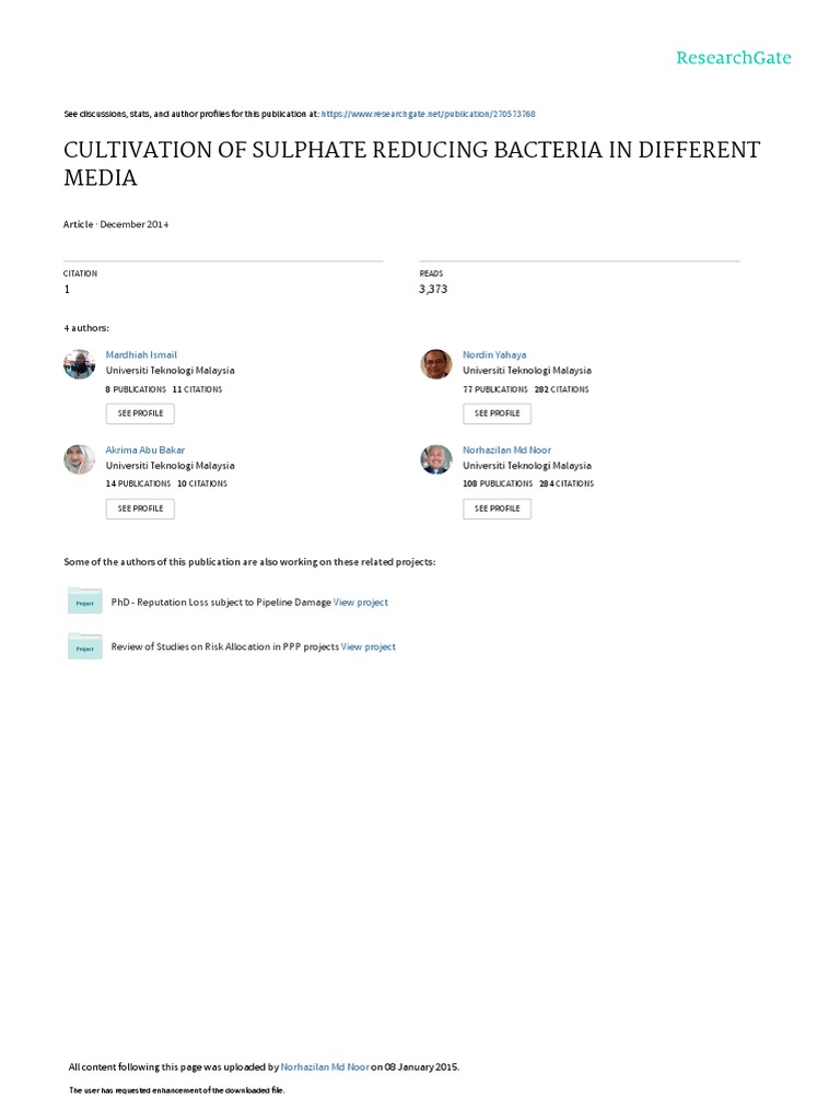 Cultivation of Sulphate Reducing Bacteria in Different Media | PDF ...