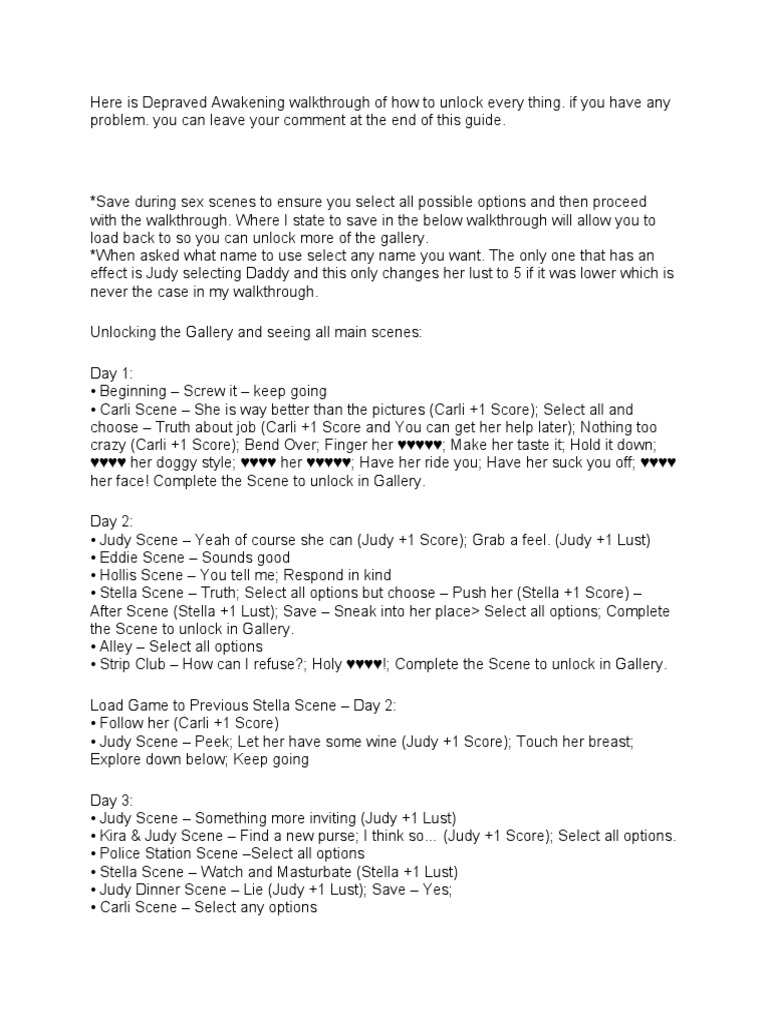 Here Is Depraved Awakening Walkthrough of How To Unlock Every Thing | PDF