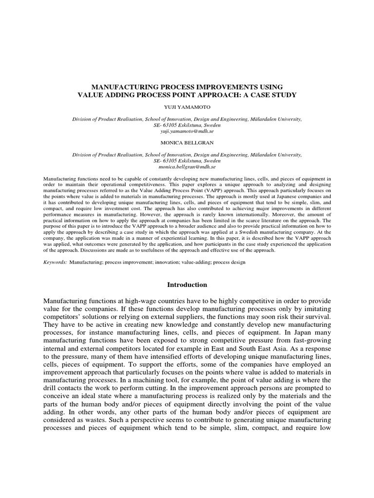 Manufacturing Process Improvements Using Value Adding Process Point ...