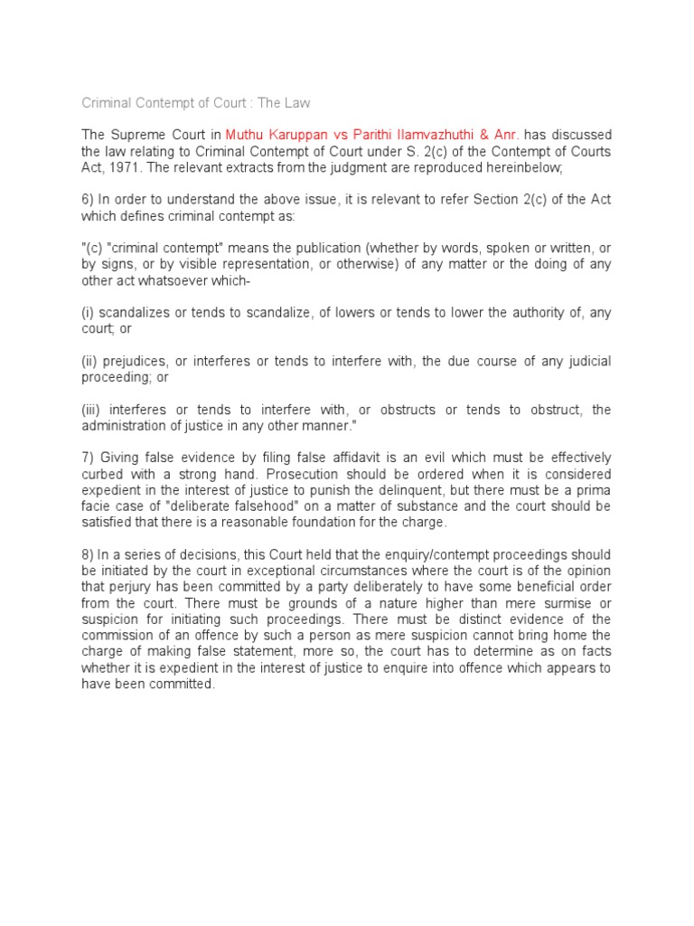 Criminal Contempt of Court The Law PDF Contempt Of Court Burden