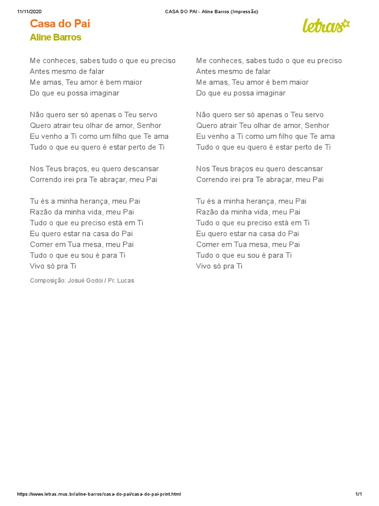 Casa Do Pai Aline Barros Impressão Pdf