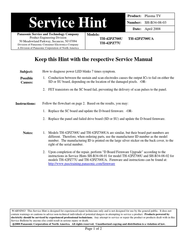 Panasonic Th 42pz700u Owners Manual
