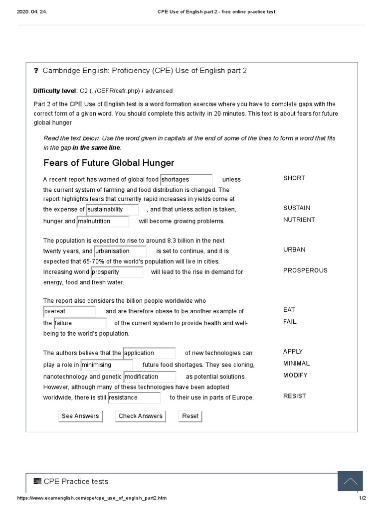 PRATICE TEST online exercise for