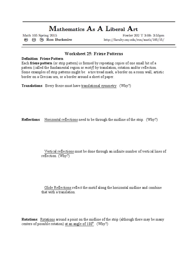 Worksheet 25: Frieze Patterns | PDF