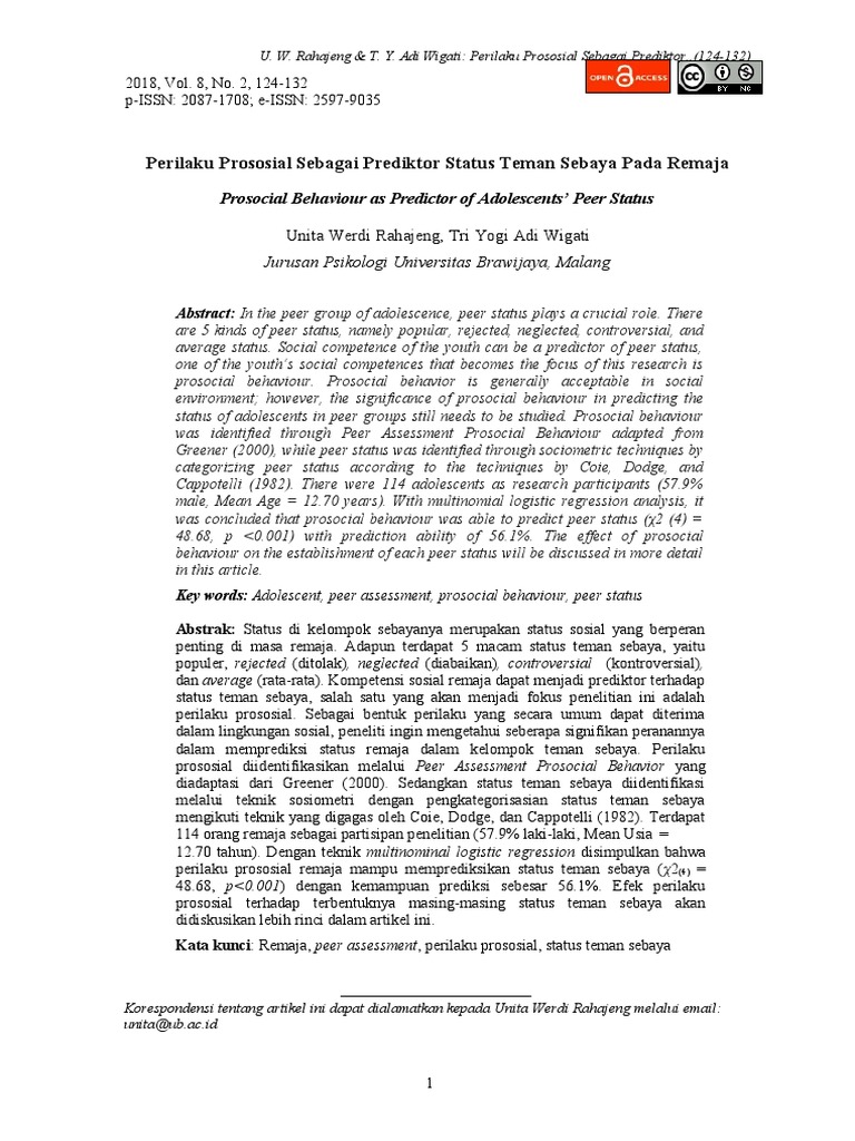 Prosocial Behavior and Adolescent Peer Status | PDF | Behavioural ...