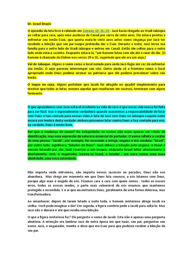 A Luta De Jacó Com Deus No Vale De Jaboque Pdf Jacó Abraão