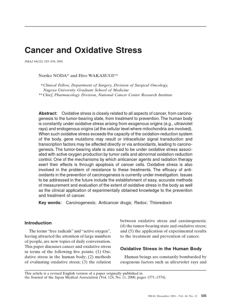 Cancer and Oxidative Stress | PDF | Oxidative Stress | Antioxidant