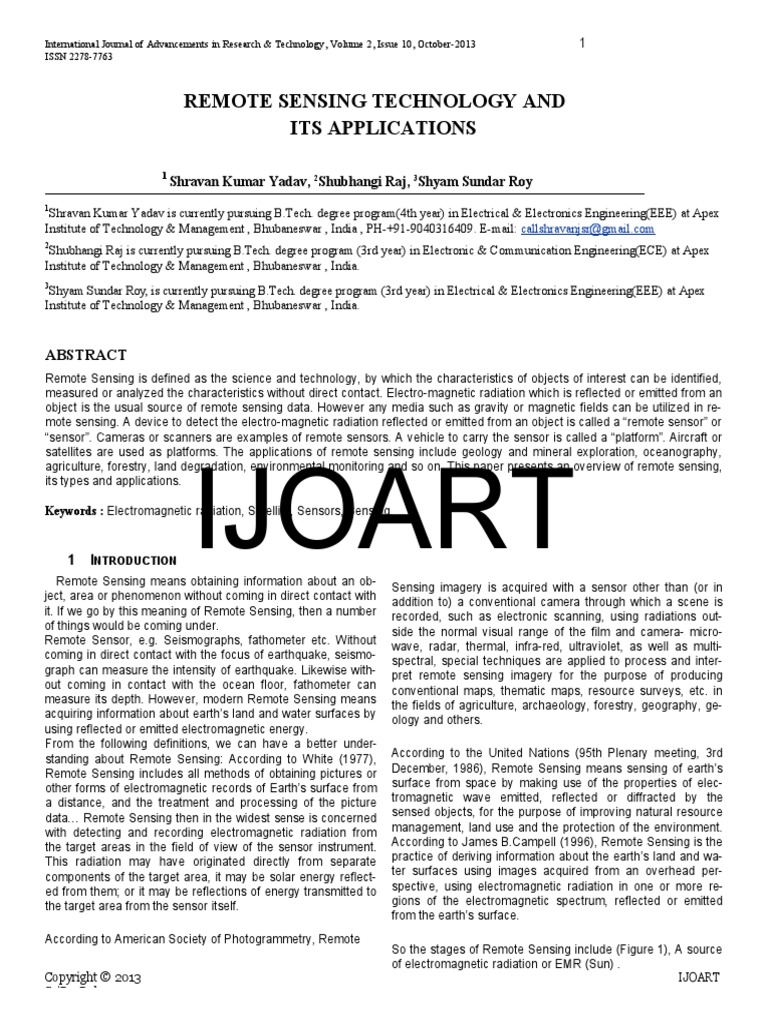 Ijoart: Remote Sensing Technology and Its Applications | PDF | Infrared ...
