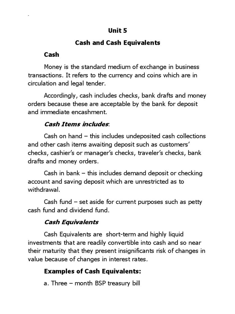 Accounting for Cash and Cash Equivalents Classification, Measurement