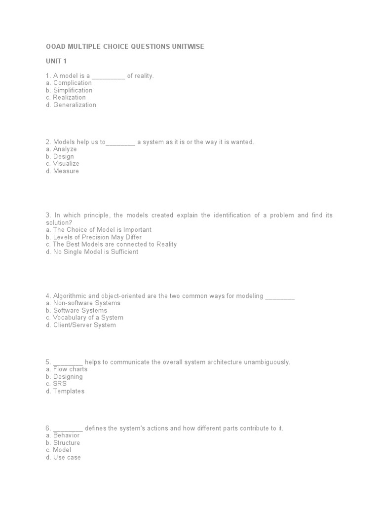 Object Oriented Analysis and Design Multiple Choice Questions with ...