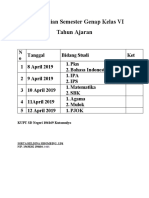 Jadwal Ujian Semester Genap Kelas VI