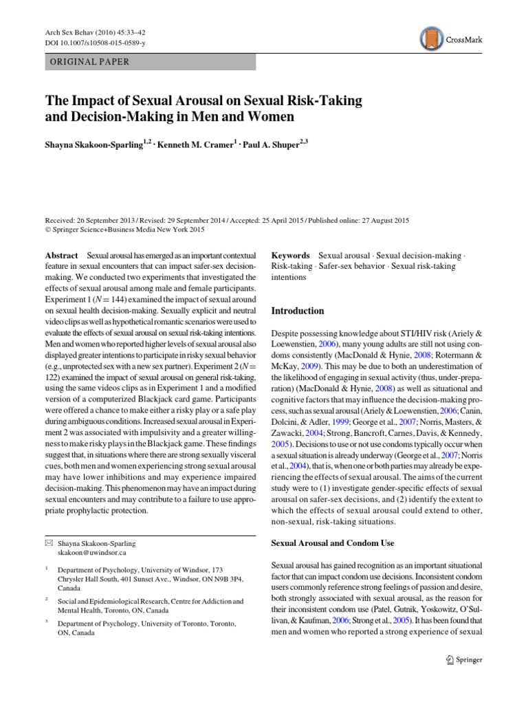Sexual Arousal's Effect on Risky Decisions | PDF | Sexual Arousal ...
