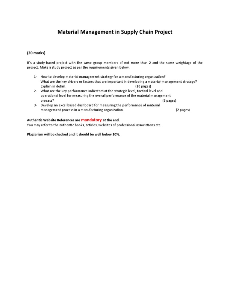 Material Management in Supply Chain Project: (20 Marks) | PDF ...