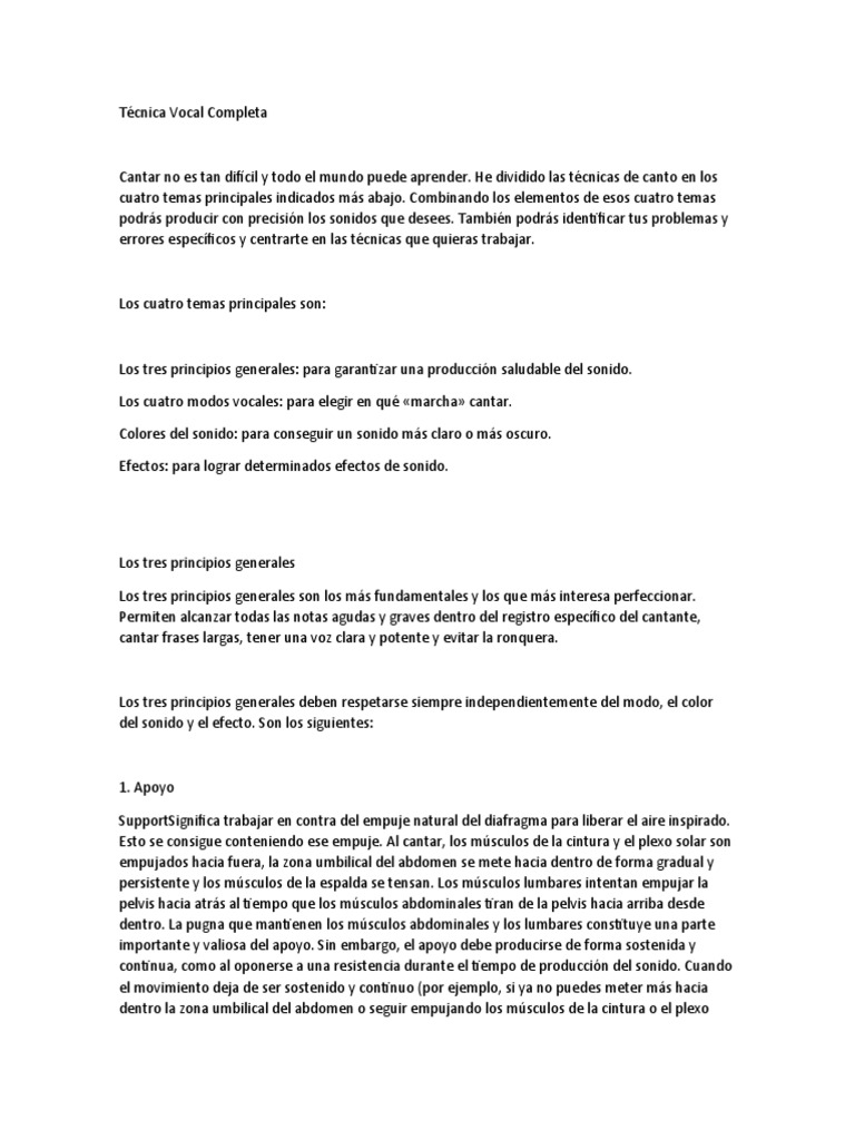 Guía de Técnica Vocal Completa | PDF | Vocal | Sonido