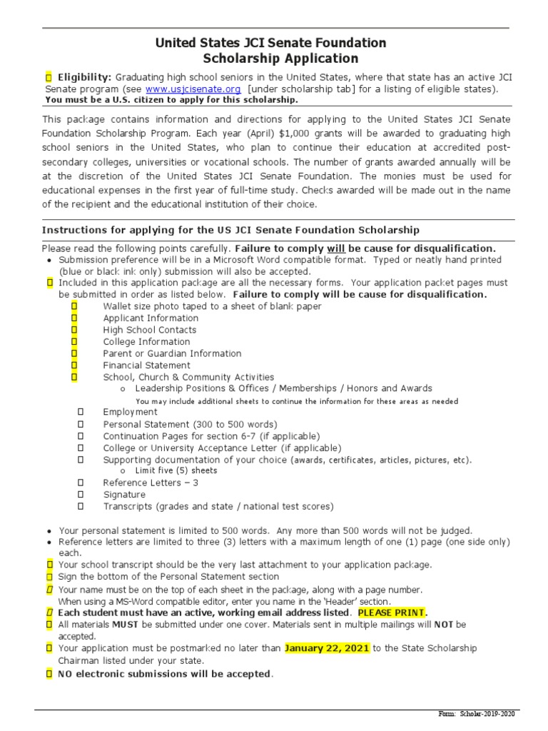 20 21 Foundation Scholarship Application Pdf Budget Business