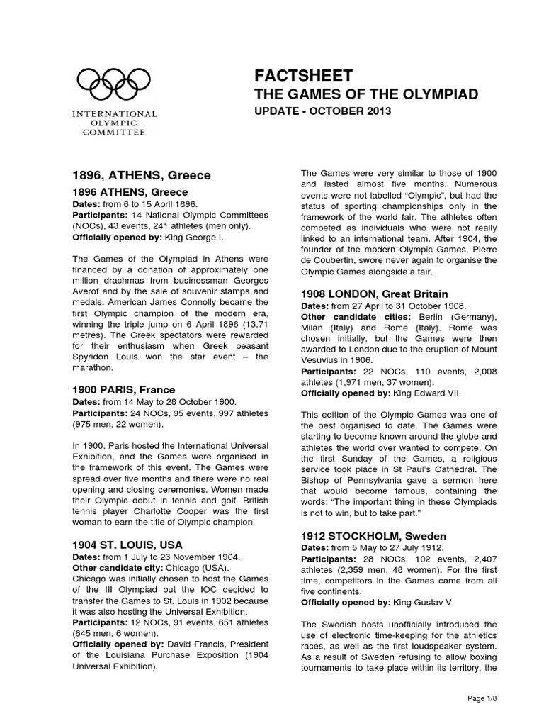 History Of The Olympic Games 1896 1956 Pdf Olympic Games Summer