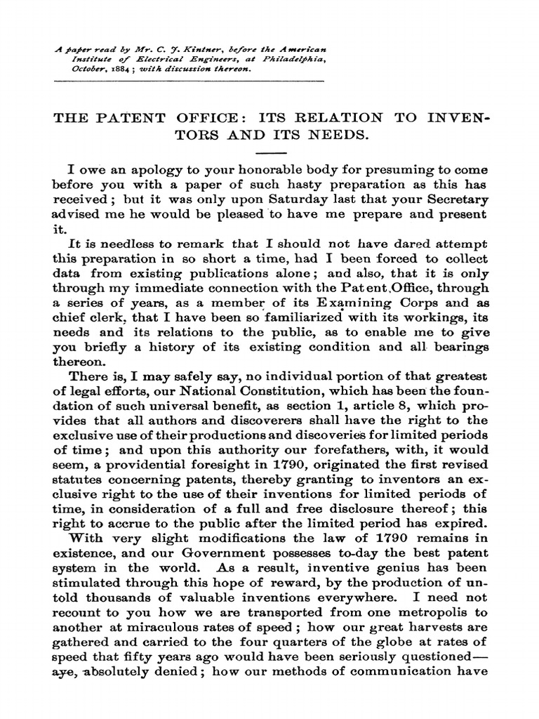 Vol1.11the Patent Office Its Relation To Inventors and Its Needs 1884