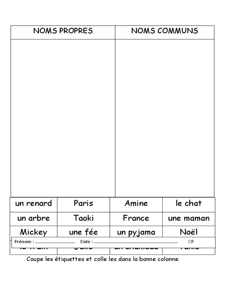 Nom Propre Et Nom Commun Exercice Exercice Noms Propres Noms Communs | PDF