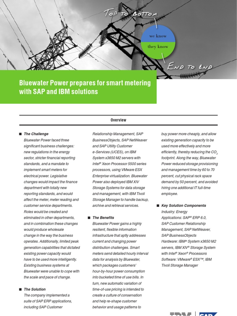 Bluewater Power Prepares For Smart Metering With SAP and IBM Solutions  PDF  Sap Se 